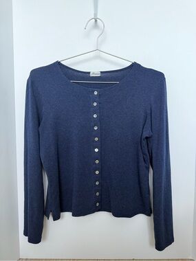 Navy Button-Front Cardigan with Mother of Pearl Buttons